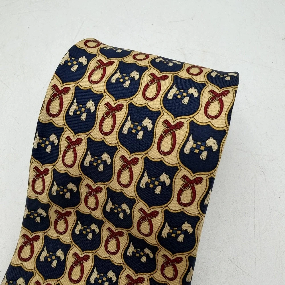 Brooks Brothers Makers Tie Mens Blue Silk Dog Equestrian Print Handmade USA